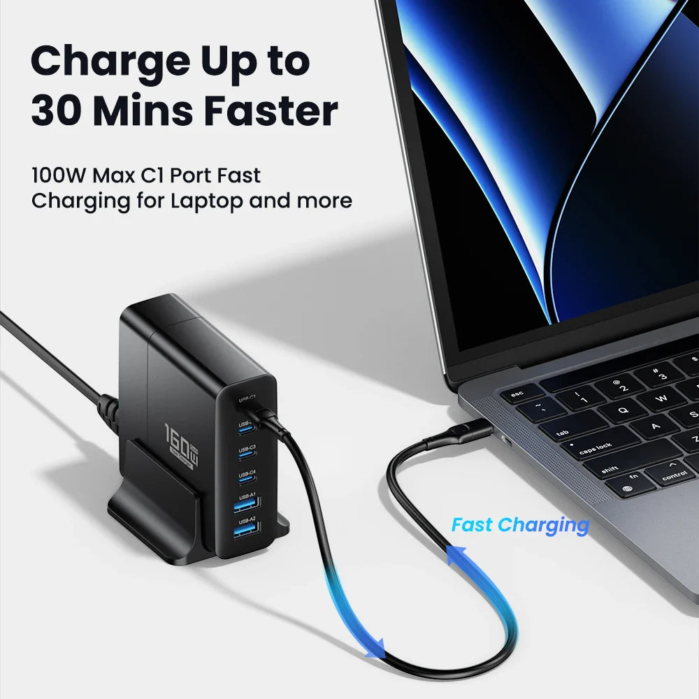 Asometech 160W 6-Port GaN Fast Charging Stand - USB A / Type C Power Delivery PD Phone Charger - Image 4