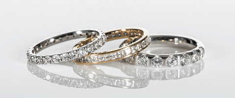 Custom Diamond Set Wedding Rings in Platinum and Yellow Gold