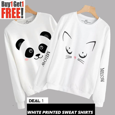 Buy 1 Get 1 Free White Printed Sweat Shirts