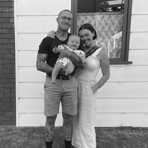 Black & White Family photo of Ruby her husband and baby daughter Peggy