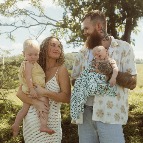 Tim, Jalissa, Banksia and Zuri enjoying their hinterland lifestyle together on the Sunshine Coast