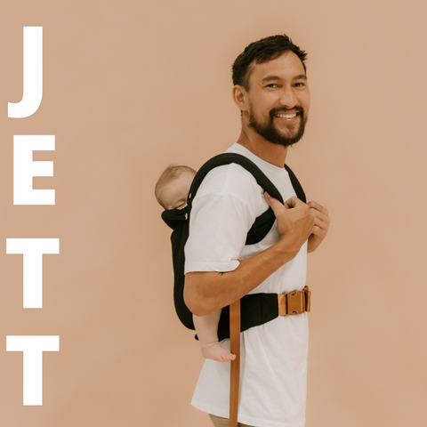 Brad wears the Jett Black Baby Carrier by Chekoh - new clip carrier 