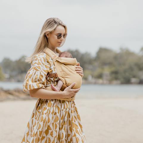 Image of Tiffany in Camel Clip Baby Carrier