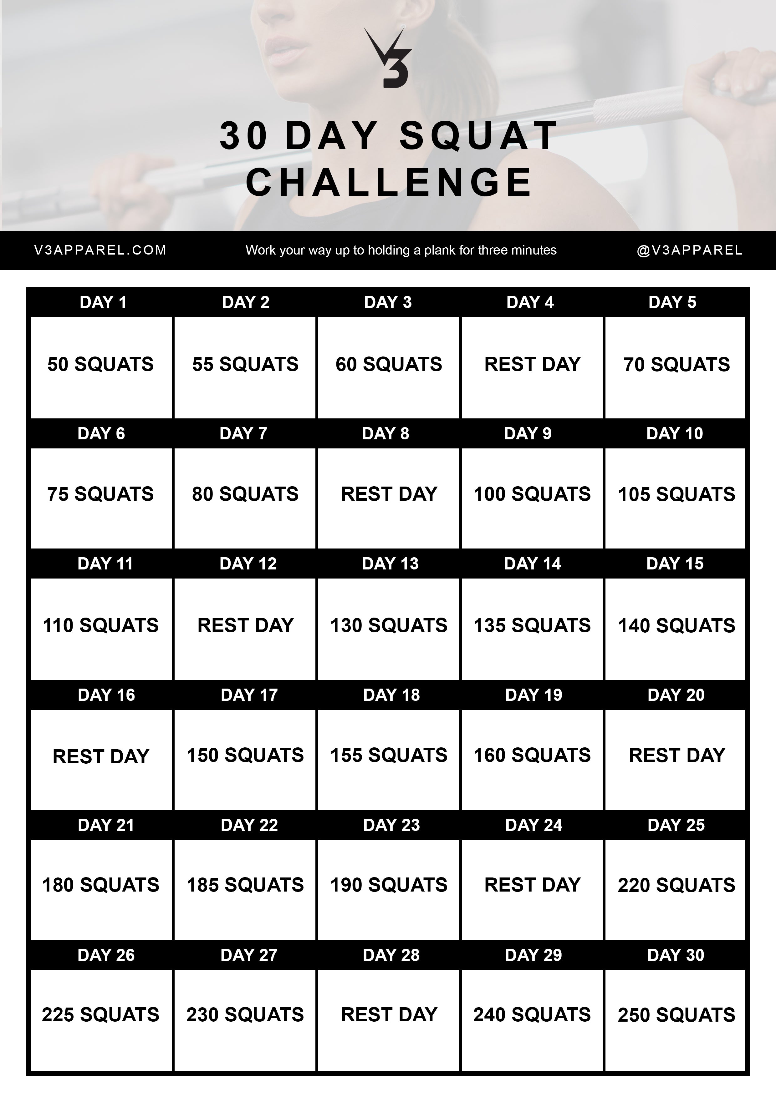Free 30 day squat challenge workout programme for men and women, booty growth in just 30 days