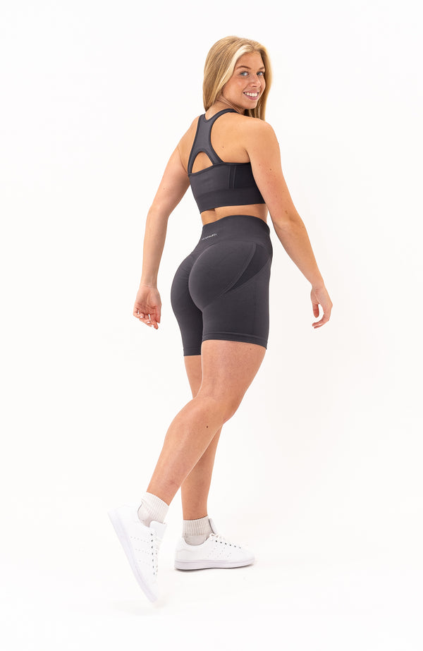V3 Apparel Womens 2-Piece Tempo Seamless Scrunch Workout Outfit - Black -  Gym Workout Shorts & Fitness Sports Bra