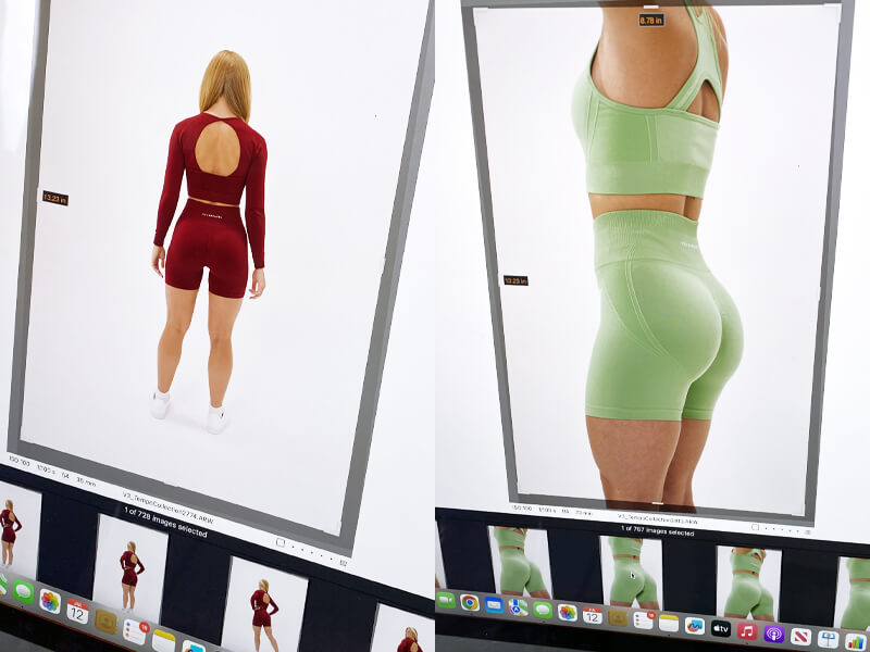 V3 Apparel tempo seamless scrunch workout collection behind the scenes shoot of our new seamless scrunch bum leggings, shorts, sports bra and long sleeve crop top built for running, yoga, gym workouts