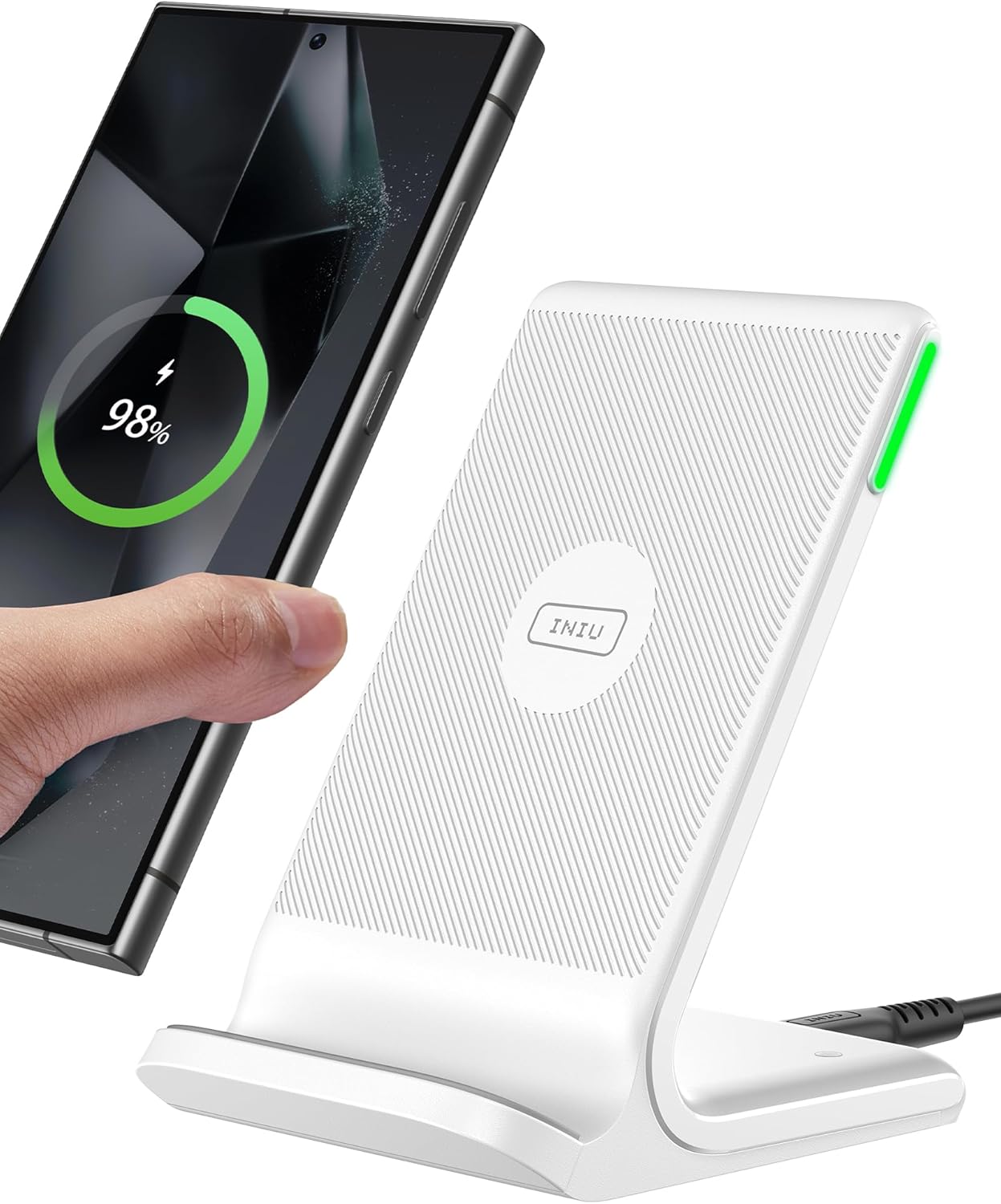 INIU Wireless Charger, 15W Fast Qi-Certified Wireless Charging Station with Sleep-Friendly Adaptive Light Compatible with iPhone 16 15 14 13 Pro XS 8 Plus Samsung Galaxy S23 S22 S21 Note 20 Google etc