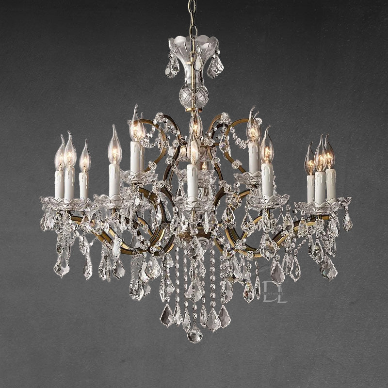 19th C. Rococo Iron & Crystal Round Chandelier 33"
