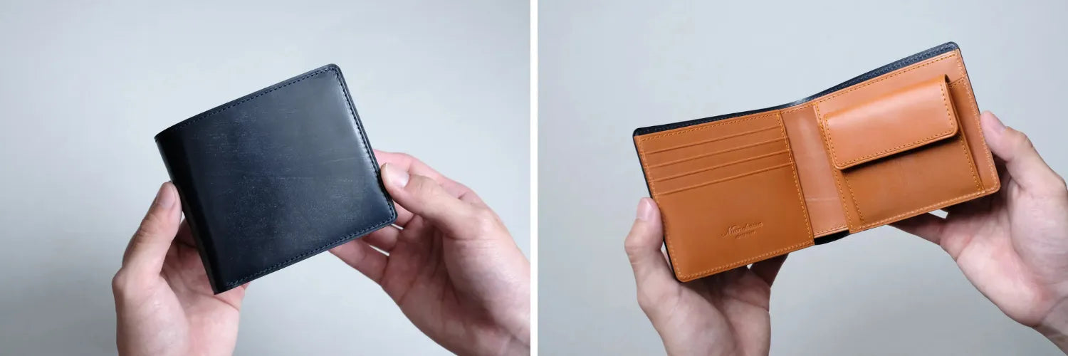 Munekawa Leather Products Bi-fold Wallet Feel Coin TW&S Bridle Leather Type Navy x Tan