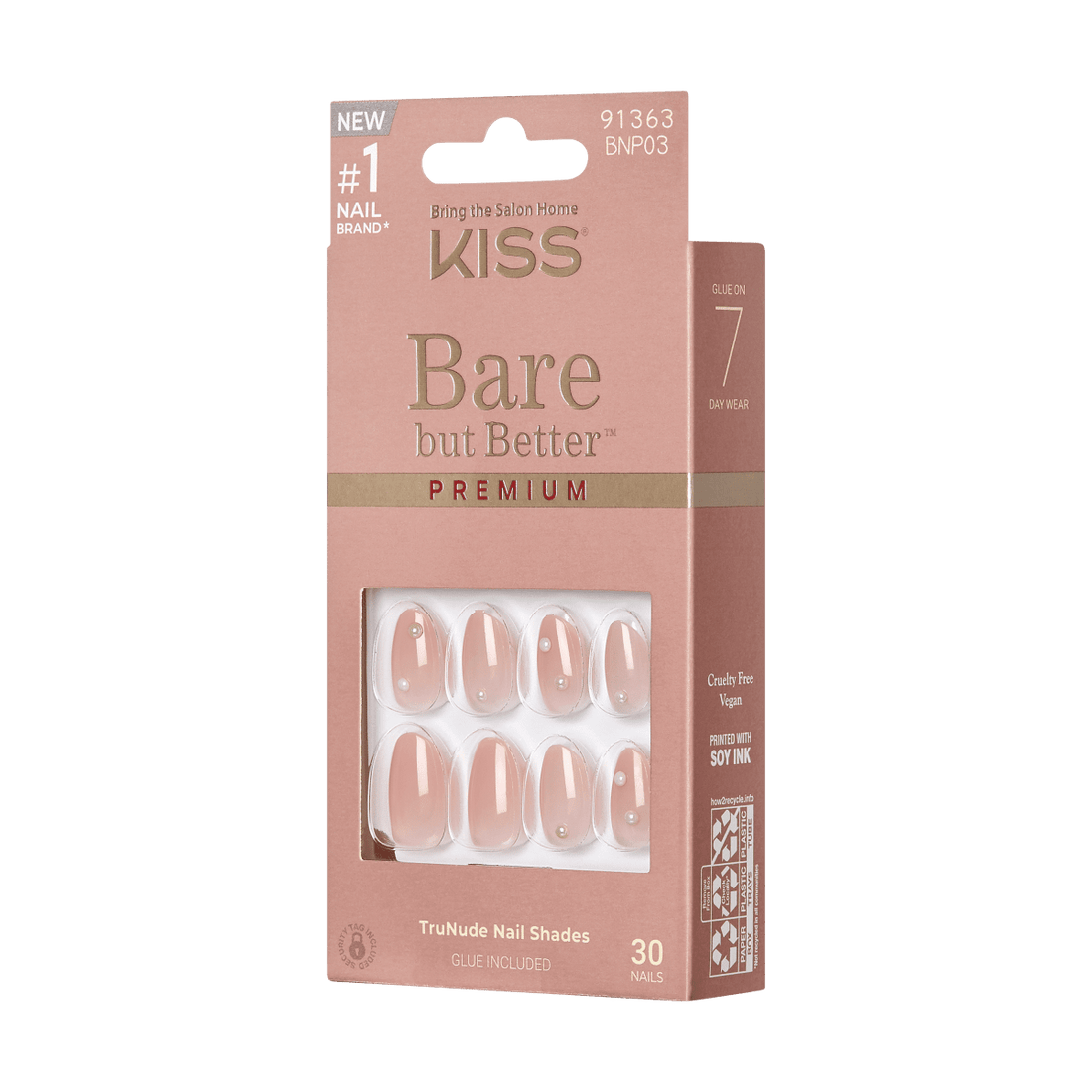 KISS Bare but Better Premium Press-On Nails, 'Chai', Nude Pink