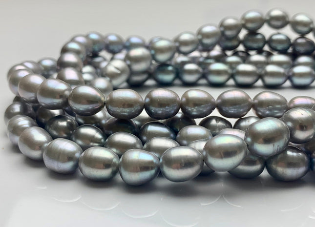 8x10-11 mm AAA Pinkish Gray Color Rice/Oval Freshwater Pearl Beads Genuine  High Luster Cultured Freshwater Pearls 38 Pieces #P1253