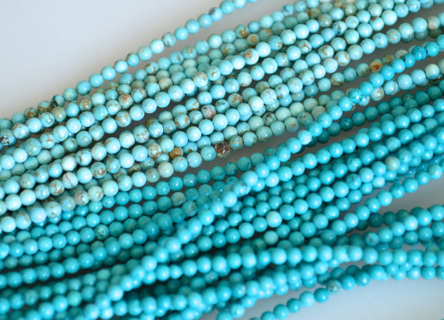 2mm 3mm 4mm Smooth Round Turquoise Gemstone Beads 15.5 Inches Strand #4179