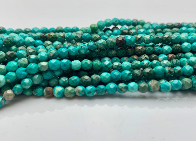3mm Faceted Natural Reconstituted Turquoise Rondelle Beads - 13 Strand (~  130 Beads)