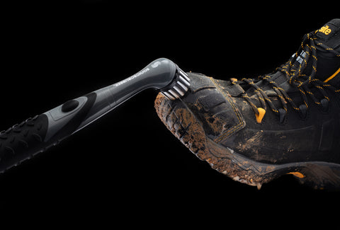 SonicScrubber Footwear System cleaning a hiking boot