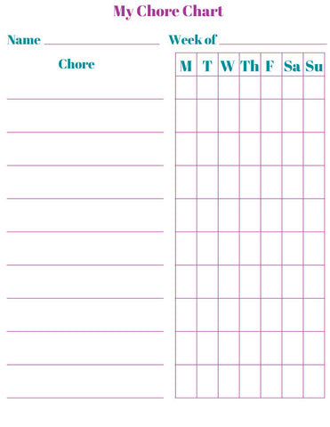 printable and reusable weekly chore chart