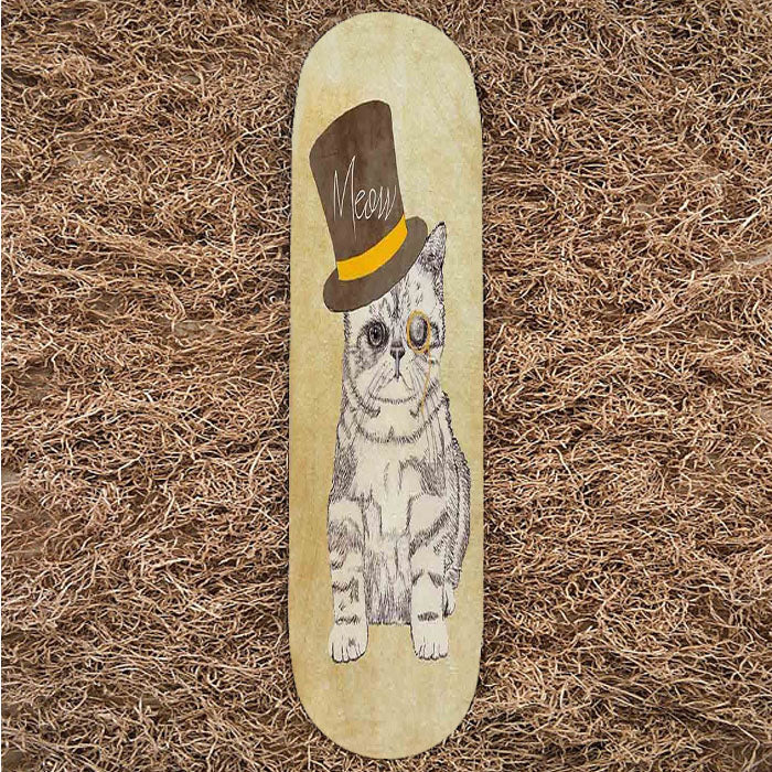 Funny Cute Kitten Cat Sketch Monocle And Top Hat Skateboard Decks