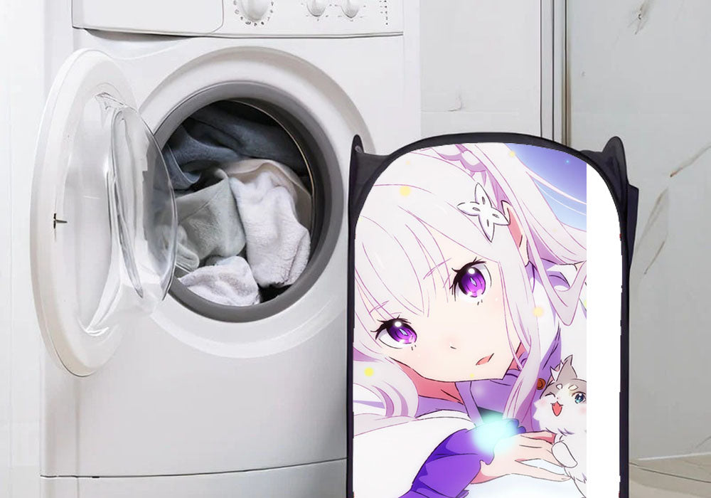 Re-Zero Emilia White Hair Anime Girl Laundry Basket