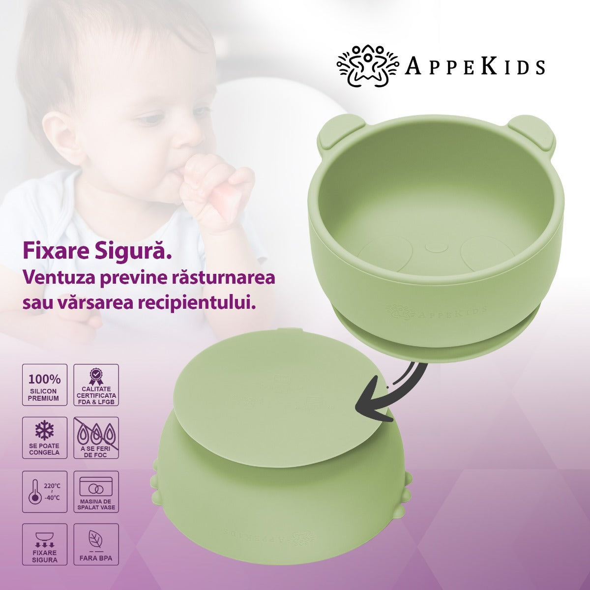 Bol din silicon cu ventuza, AppeKids, The Little Bear - Raw Green - 3 | YEO