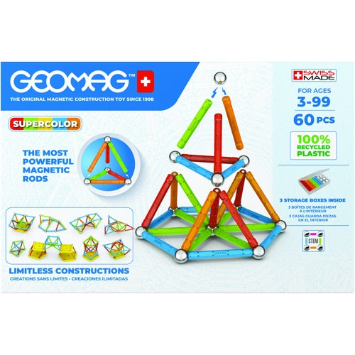 Set de Constructie Magnetic Geomag Super Color 384, 60 piese