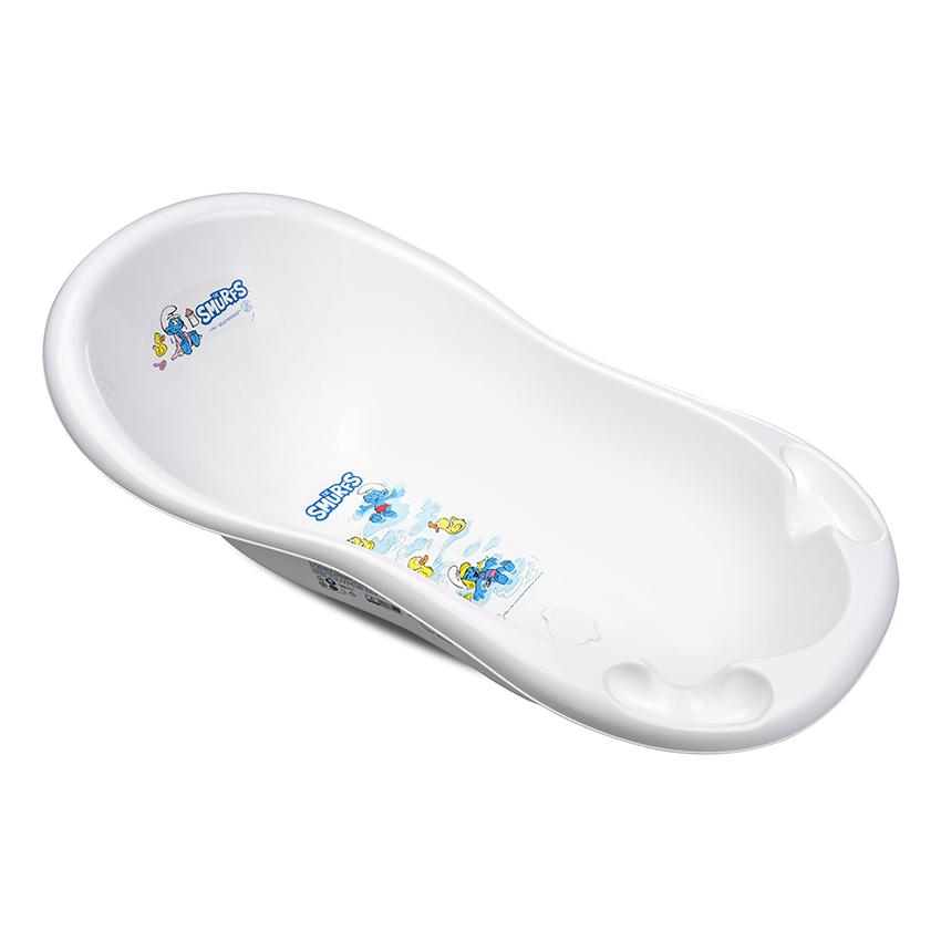 Cadita bebe, 100 cm, cu dop de scurgere si baza antialunecare, Strumfi White, Strumfi White