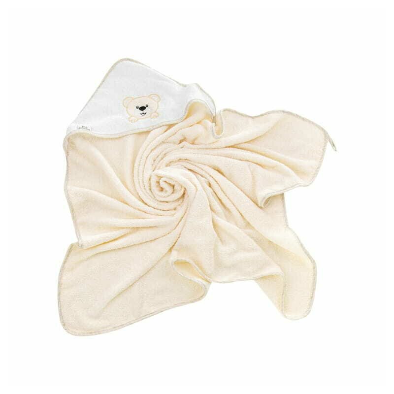 Prosop de baie, Bocioland, Cu gluga, 100% bumbac, 80x80 cm, Teddy Bear, Beige