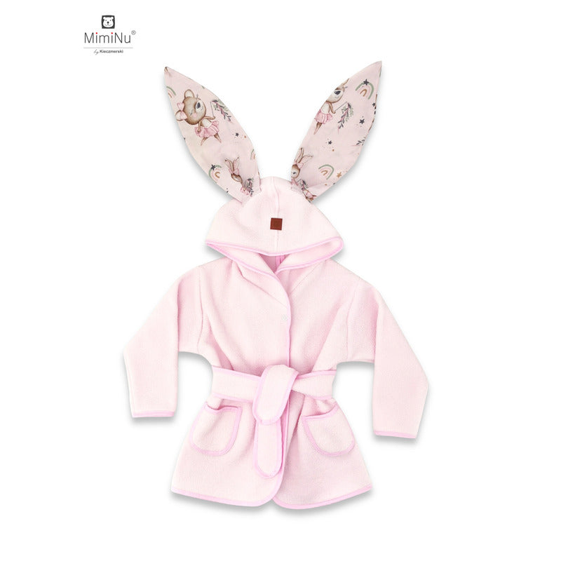 Halat de baie, MimiNu, Cu urechi, 5 - 7 ani, Moale, Cu buzunare, Cu cordon, Din bumbac si thermallerina fleece, Materiale certificate Oeko Tex Standard 100, Design, Little Ballerina Pink