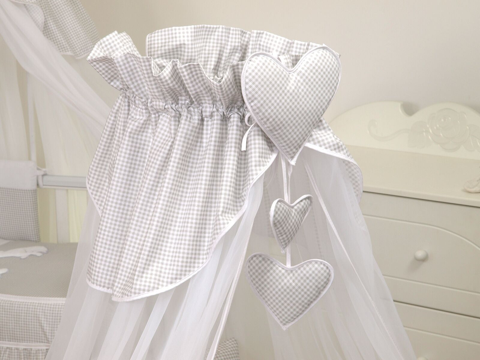 AMY - Baldachin din tul, Bear Heart Gri, Suport de prindere inclus, 600x160 cm - 1 | YEO