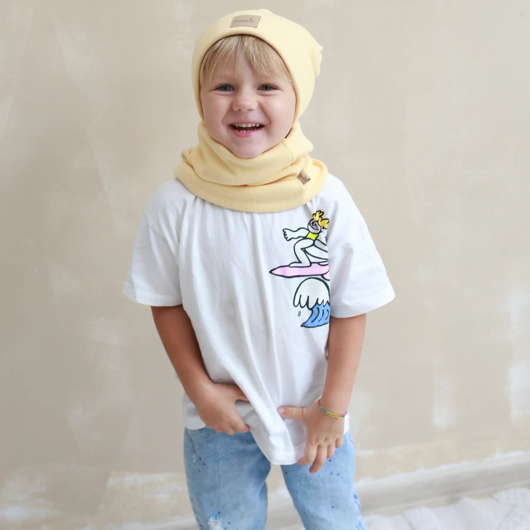 Set caciula si fular tip guler, galben - Banana, M - 4-6 ani, 50-56 cm by BabyLy - 1 | YEO
