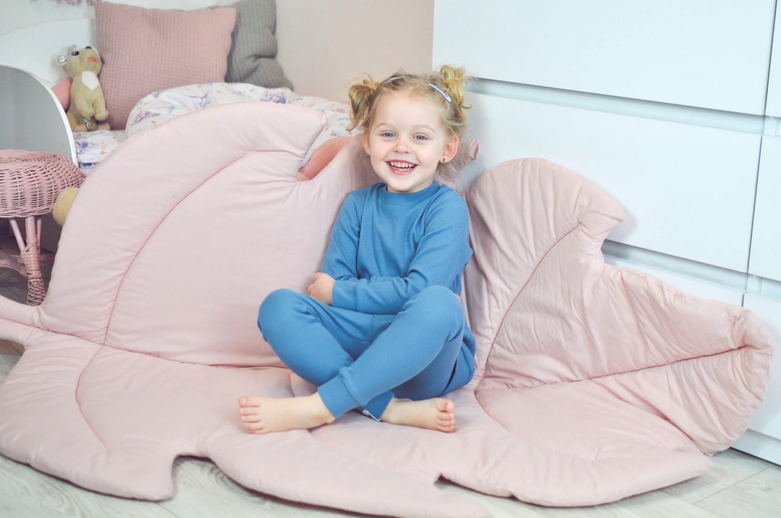 Covoras de joaca termic Frunza Pure Rose 150x105x5cm, pliabil, bumbac 100% si umplutura antialergica BabySoft, protectie impotriva loviturilor - 3 | YEO