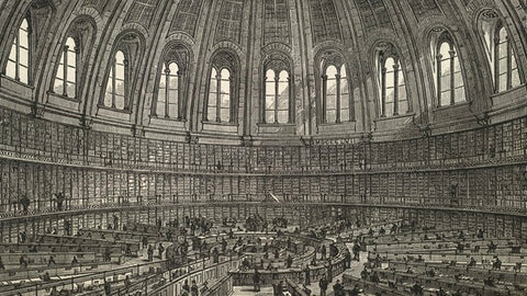 The Round Reading Room at the British Museum, from an illustrated plate in 'Free Public Libraries, their organisation, uses and management' by Thomas Greenwood, Simpkin, Marshall & Co.: London, 1886. British Library shelfmark 11902.b.52.
