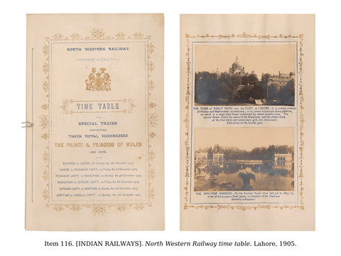 North Western Railway Time table for special trains conveying their Royal Highnesses the Prince and Princess of Wales and suite, Lahore