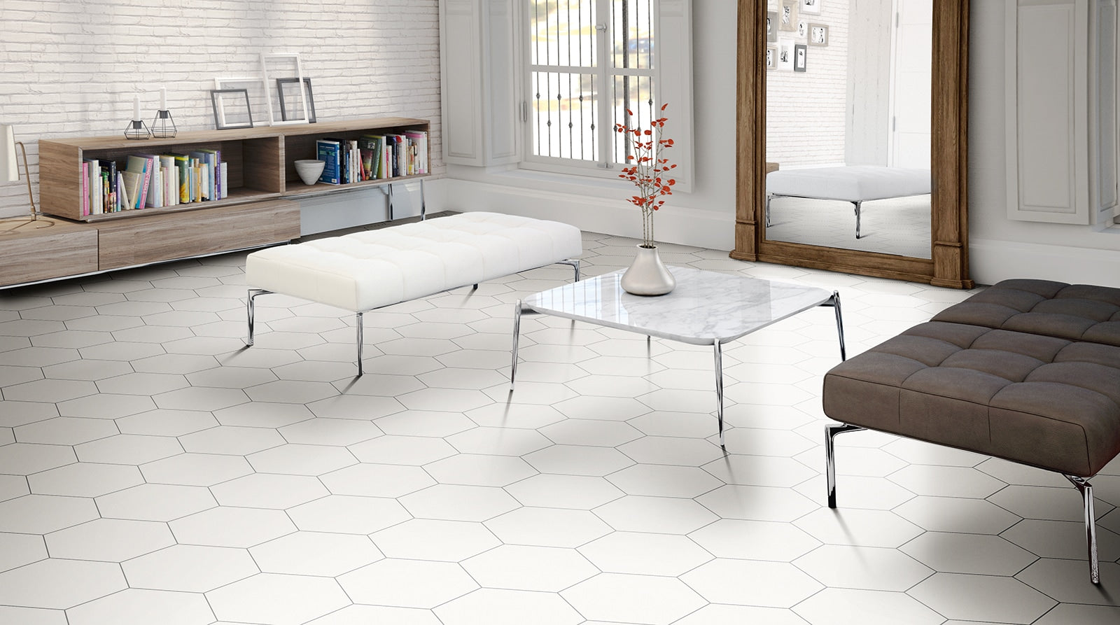 Spark White Hexagon Matte 11x13 Porcelain Tile