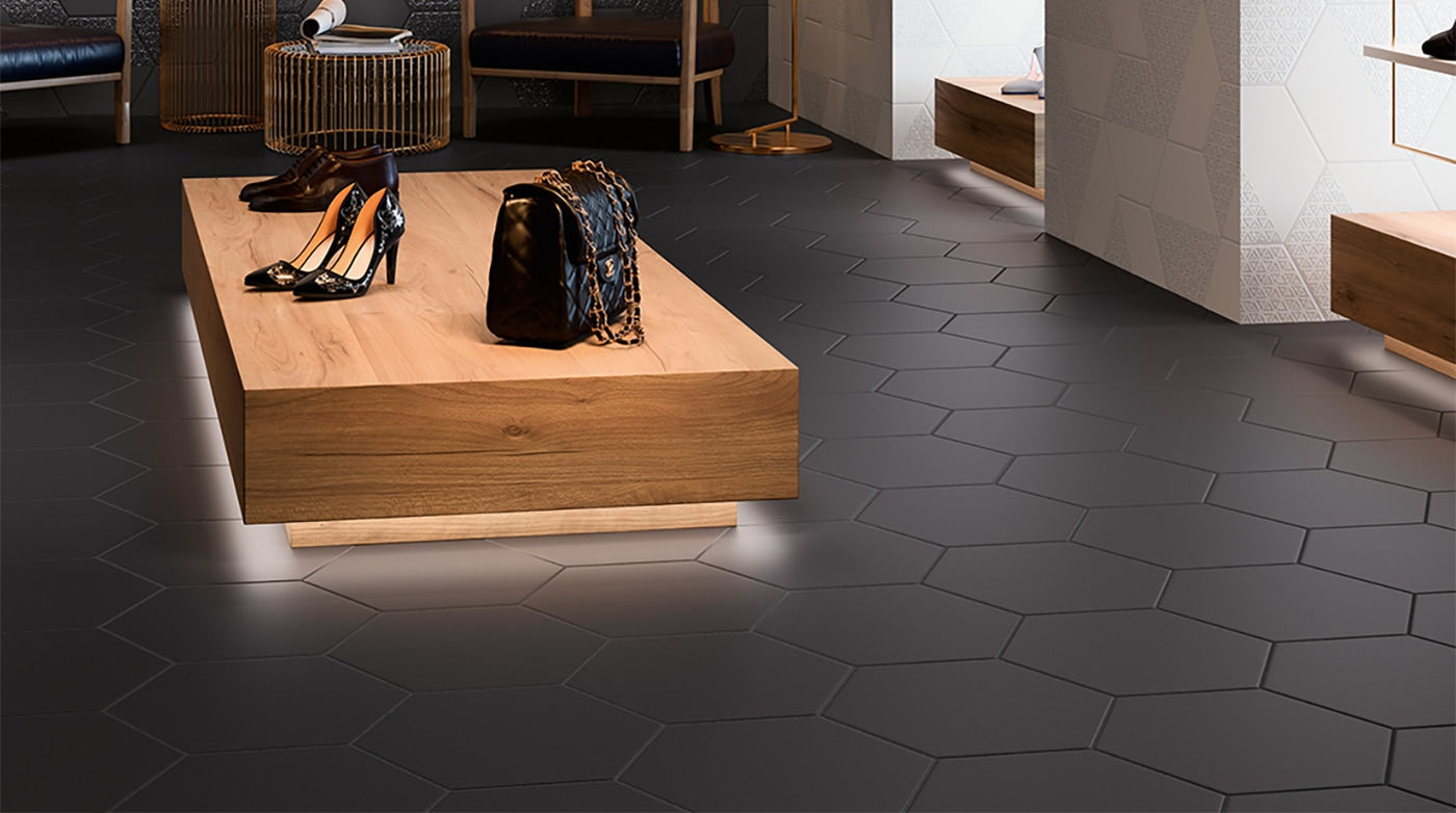 Spark Black Hexagon Matte 11x13 Porcelain Tile