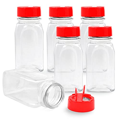 RoyalHouse - 12 PACK - 9.5 Oz with Red Cap - Plastic Jars Bottles  Containers - Perfect for Storing Spice, Herbs and Powders - Lined Cap -  Safe Plastic