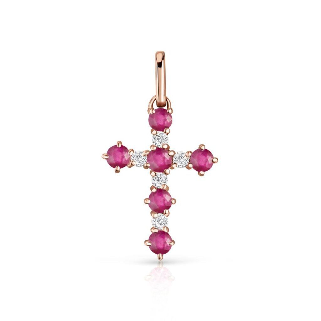 Cruz de rubi e diamante Gaia em ouro amarelo 18K