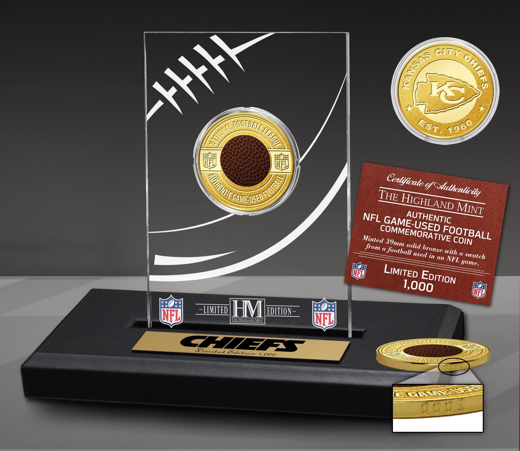 Highland Mint Chiefs / Eagles Super Bowl LVII Gold Flip Coin ,Round