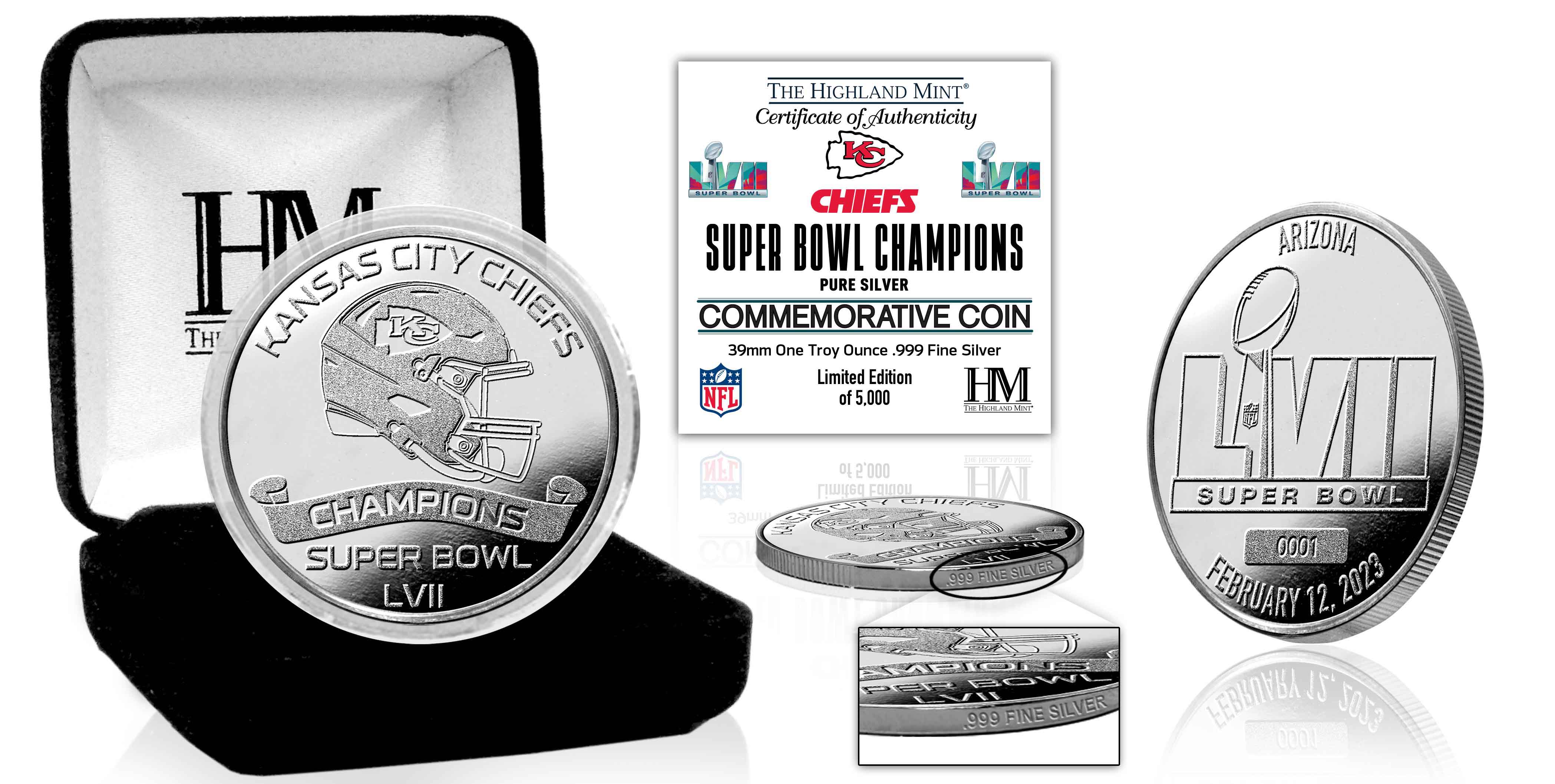 Chiefs Eagles Official Super Bowl LVII 1oz .999 Fine Silver Flip Coin