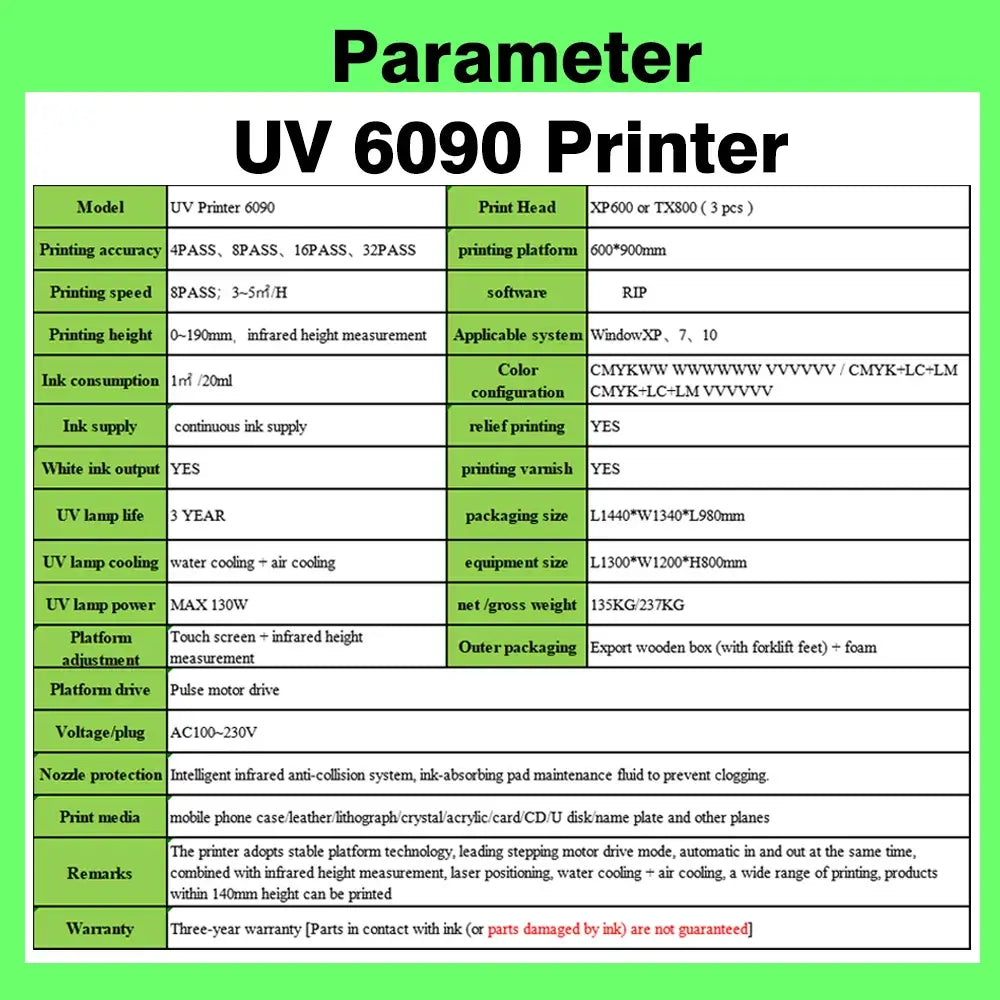 6090 UV Printer Specification