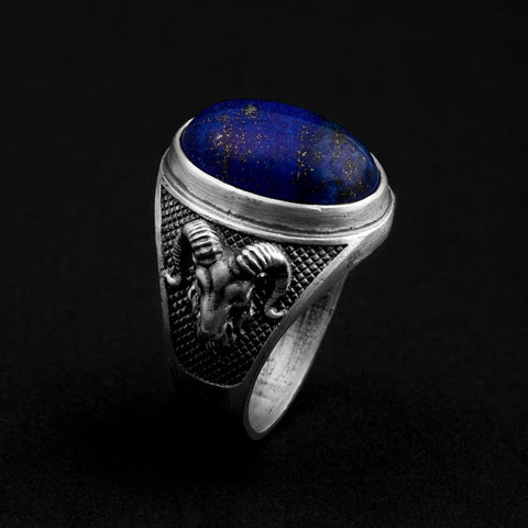 sterling silver aries lapis lazuli ring