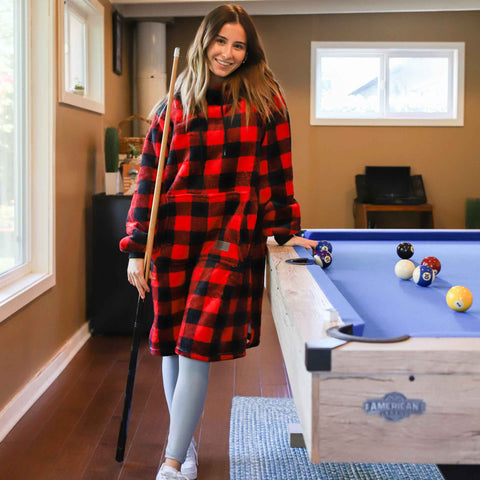 Casual hooded blanket lets you play pool indoors at your own pace