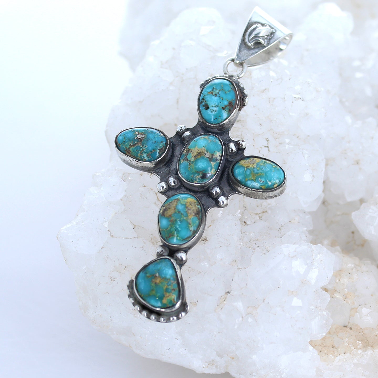 Blue Sonoran Mountain Turquoise Cross Pendant Necklace Sterling Southwestern