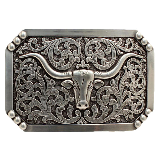 Ariat Silver Longhorn Motif Rectangle Buckle A37008