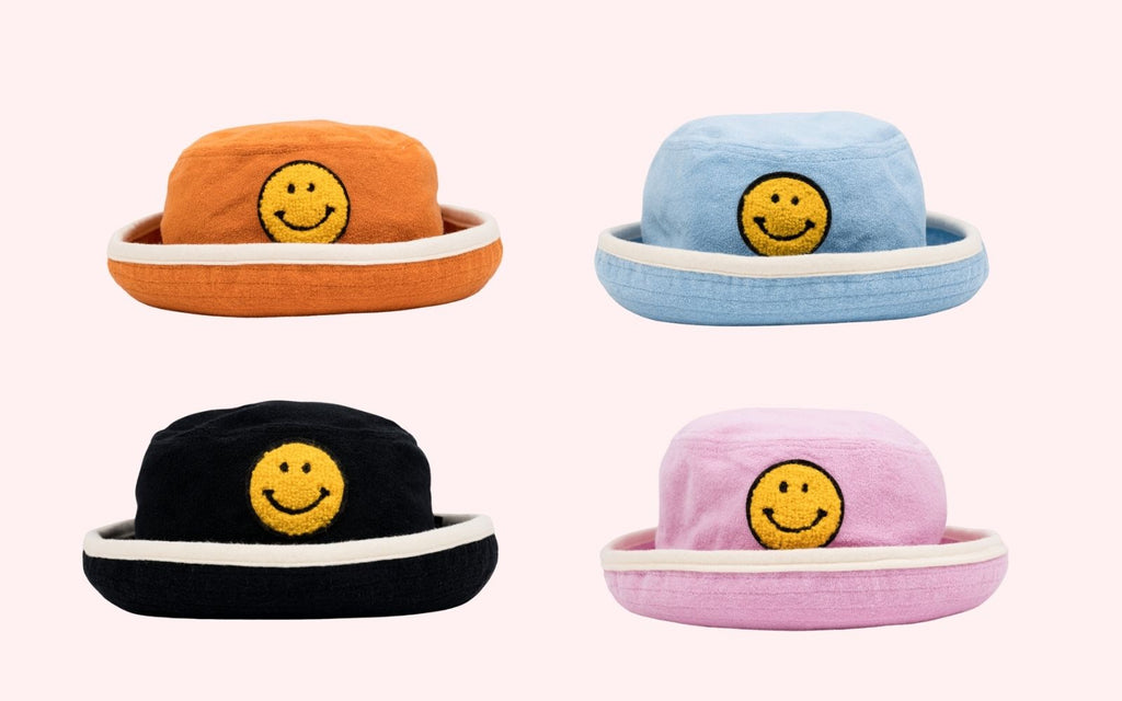 Smiley Face Bucket Hat. Orange, Blue, Black, Pink. Rock Your Baby for Cherrie Baby Boutique #festivalware #coachella