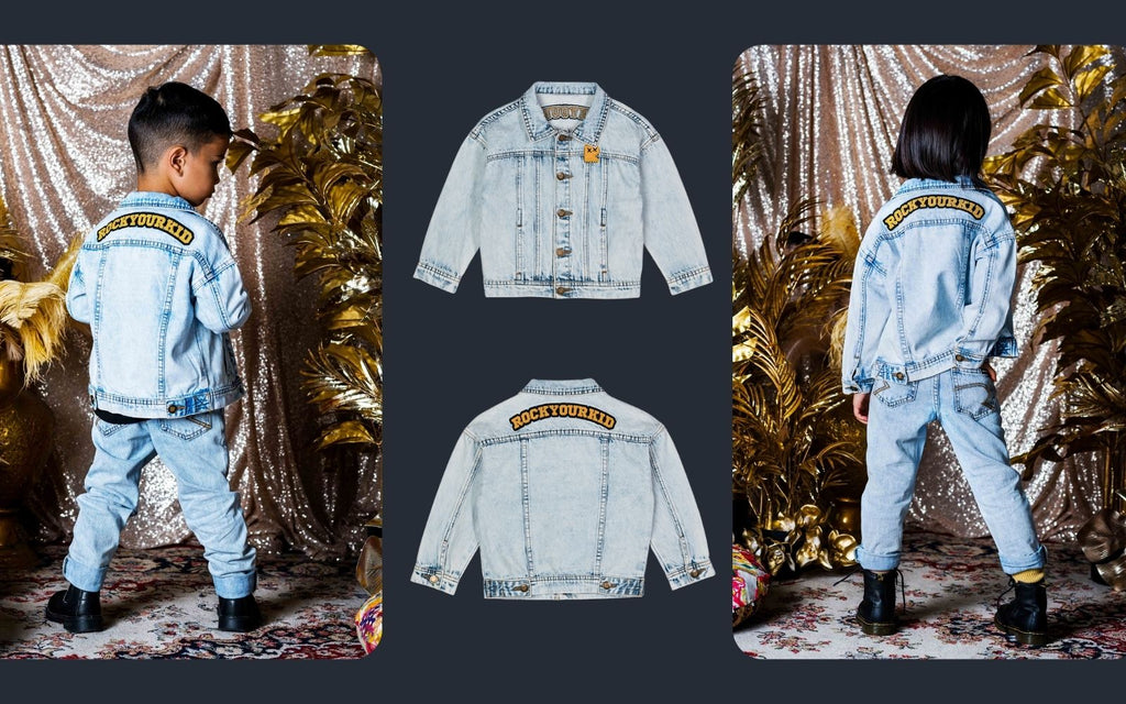Rock Your Baby pale blue washed denim jacket. Exclusive to Cherrie Baby