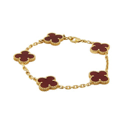 Van Cleef & Arpels 18K Yellow Gold Vintage Alhambra Carnelian Lady's Bracelet