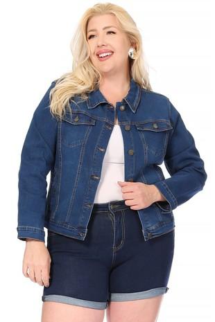 Dark Blue Denim Button Jacket with Pockets