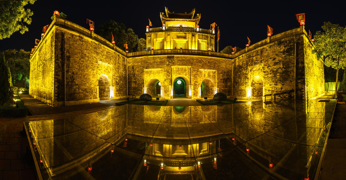 An imposing view of the Imperial Citadel of Thang Long, a UNESCO World Heritage Site in Hanoi, Vietnam.