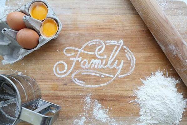 Baking Ingredients and "Family" written in flour