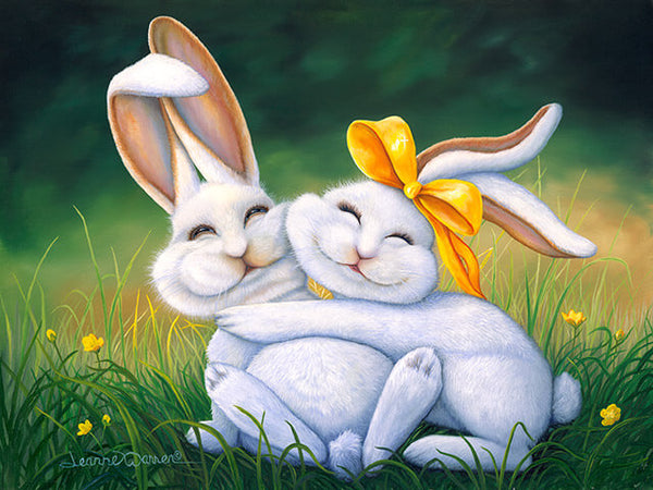 "Happy Bunnies" oil painting by Wildlife Artist Jeanne Warren
