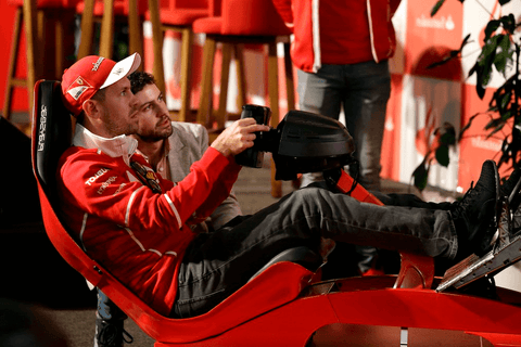 Sebastian Vettel sim racing in Playseat F1 Pro at Mexico GP